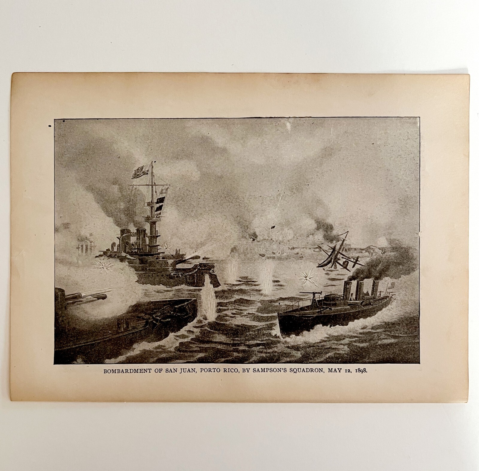 Bombing Of Puerto Rico San Juan 1899 Victorian Print Sampson's Naval Squad DWV7C