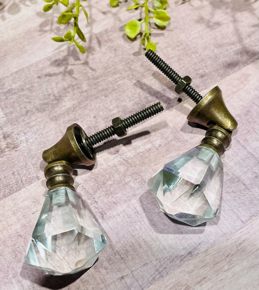 Antique Clear Glass Brass Threaded Brass Ferrule Cabinet Drawer Knobs Pull screw