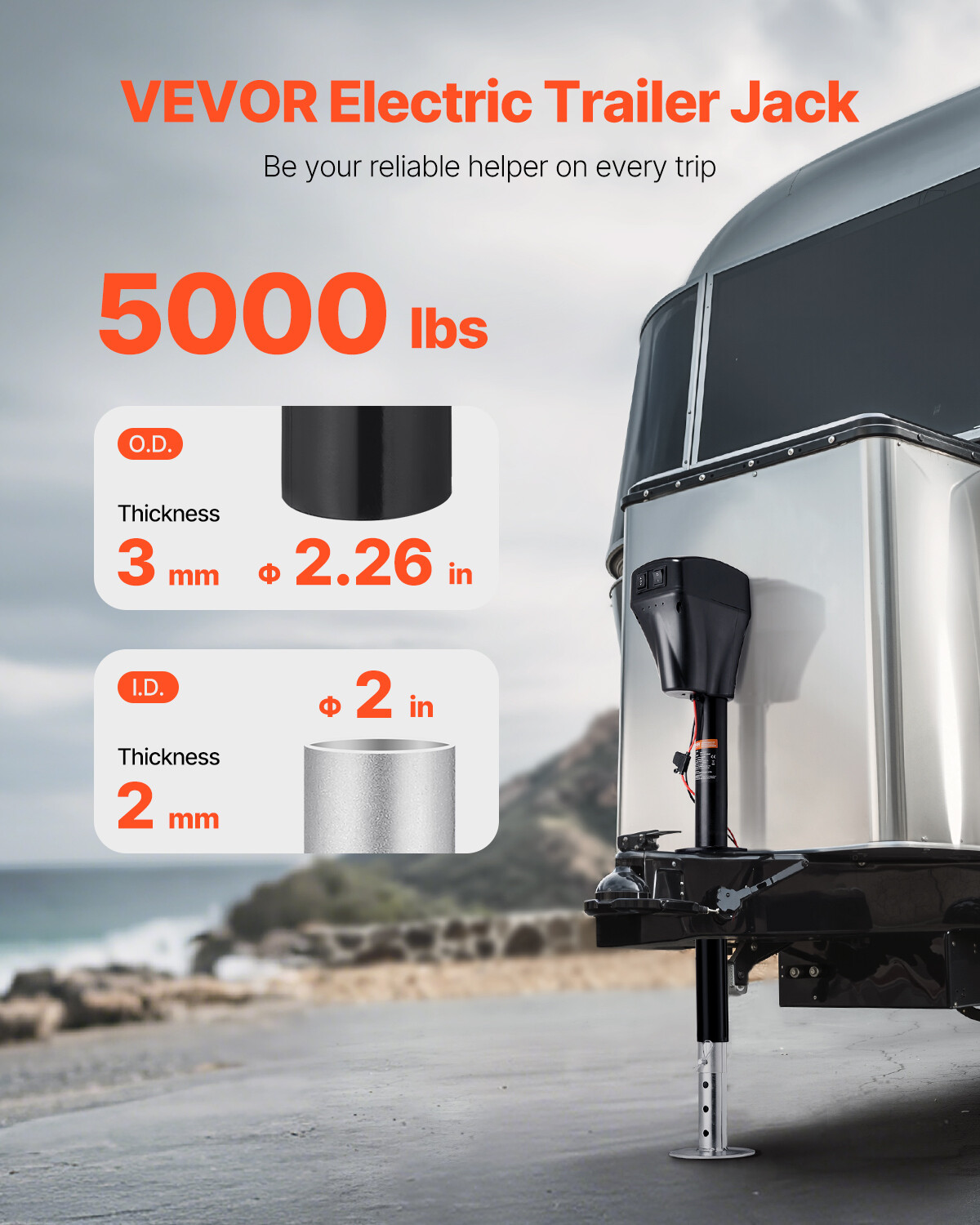 Electric Trailer Jack 5000 lbs Power Tongue Jack for RV Trailer & Camper Black