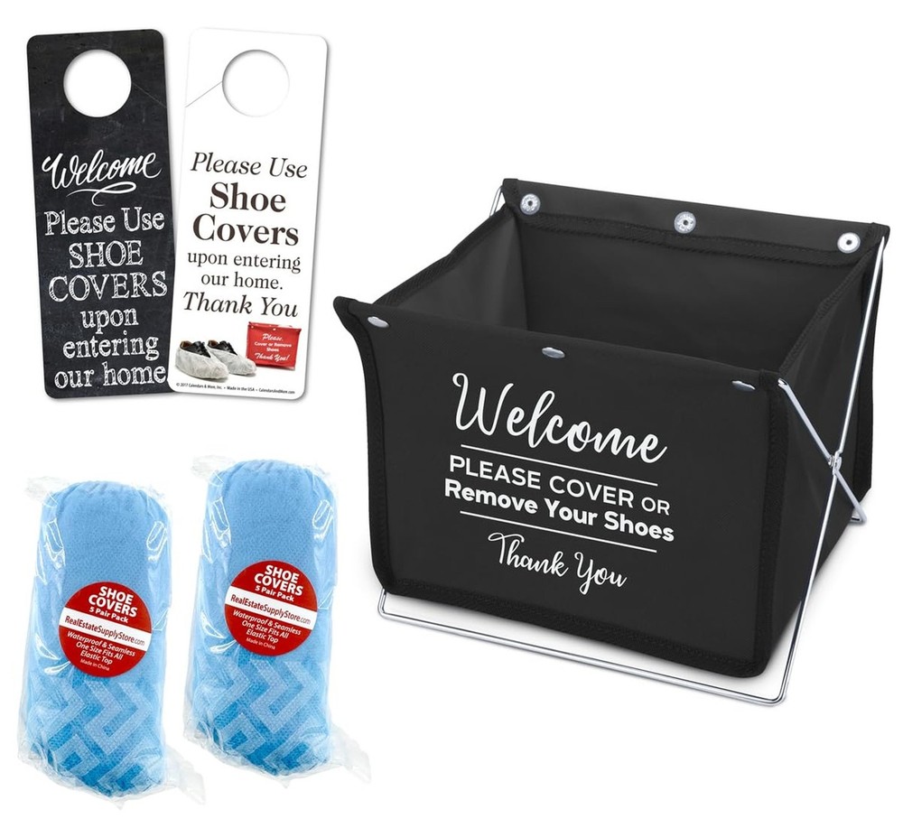 Foldable Fabric Storage Box for Disposable Shoe Covers or Booties, Includes 1...