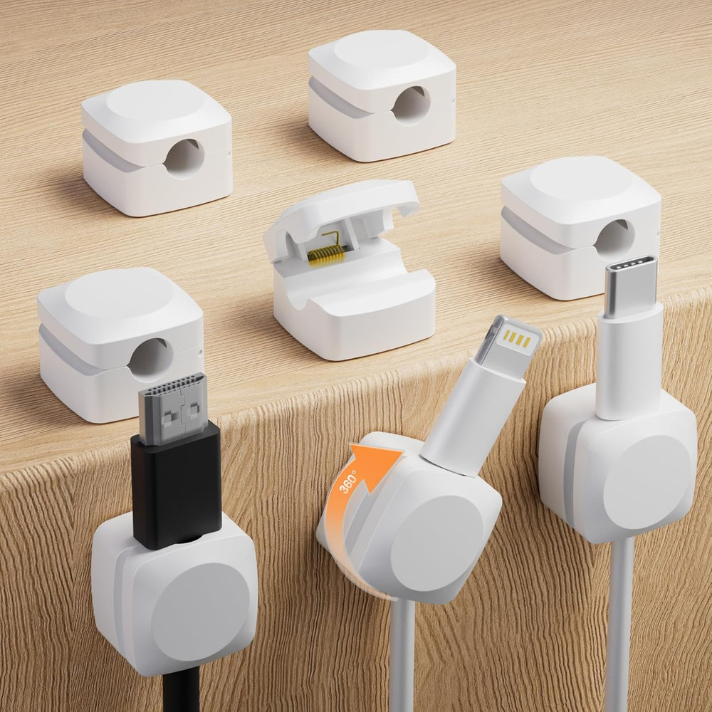 Rotatable Cable Organizer Clips Spring Enhanced Cord Holder 6-Pack CCNEW