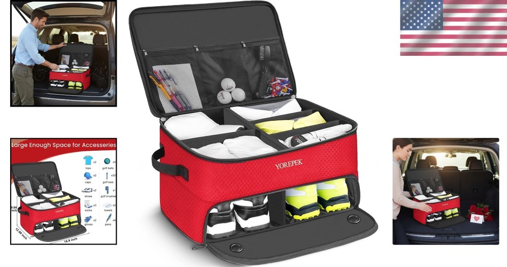 2-Layer Golf Trunk Organizer with Ventilated Shoe Compartment - Waterproof St...