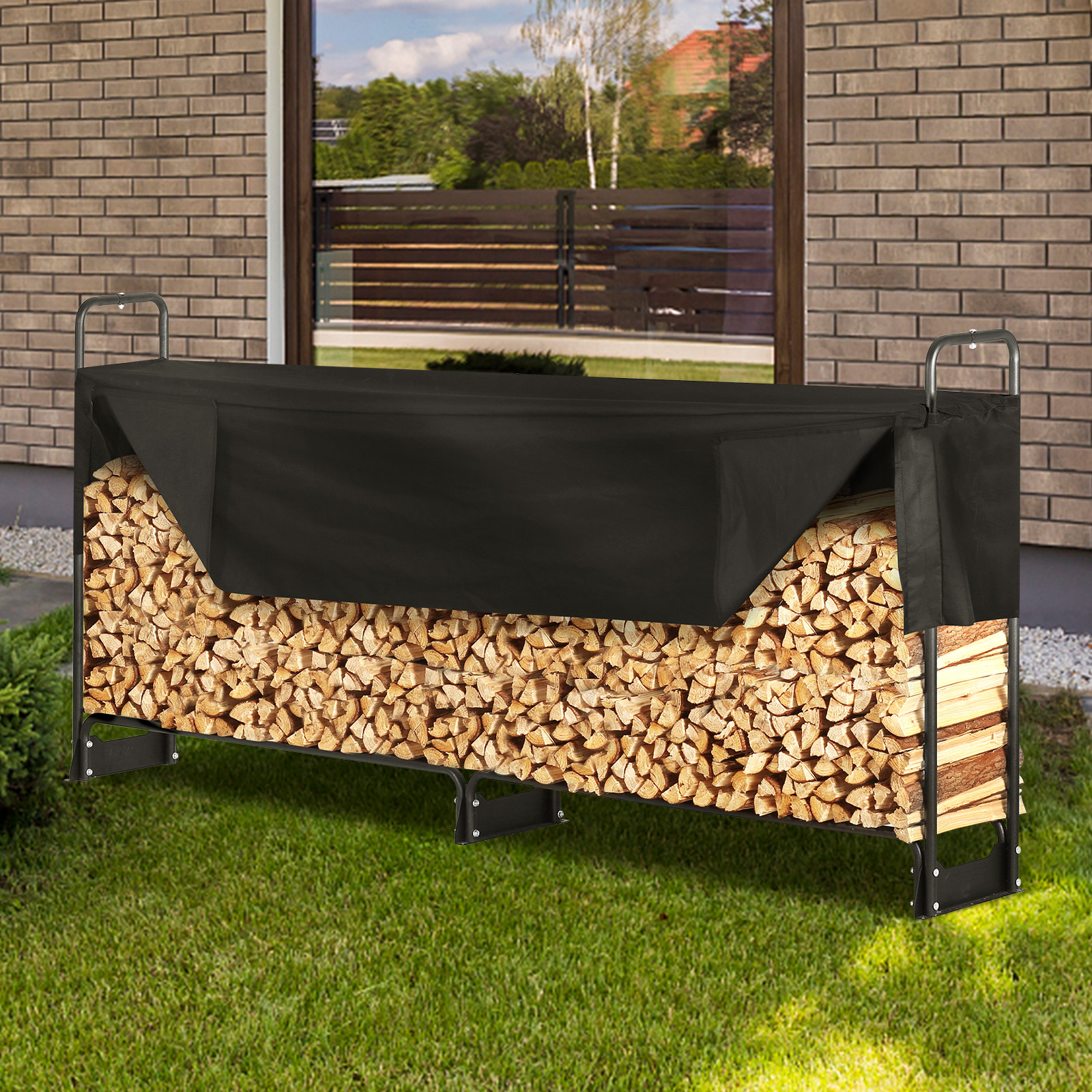 VEVOR 8.5 FT Outdoor Firewood Rack with Cover Firewood Holder 102"x14.2"x46.1"