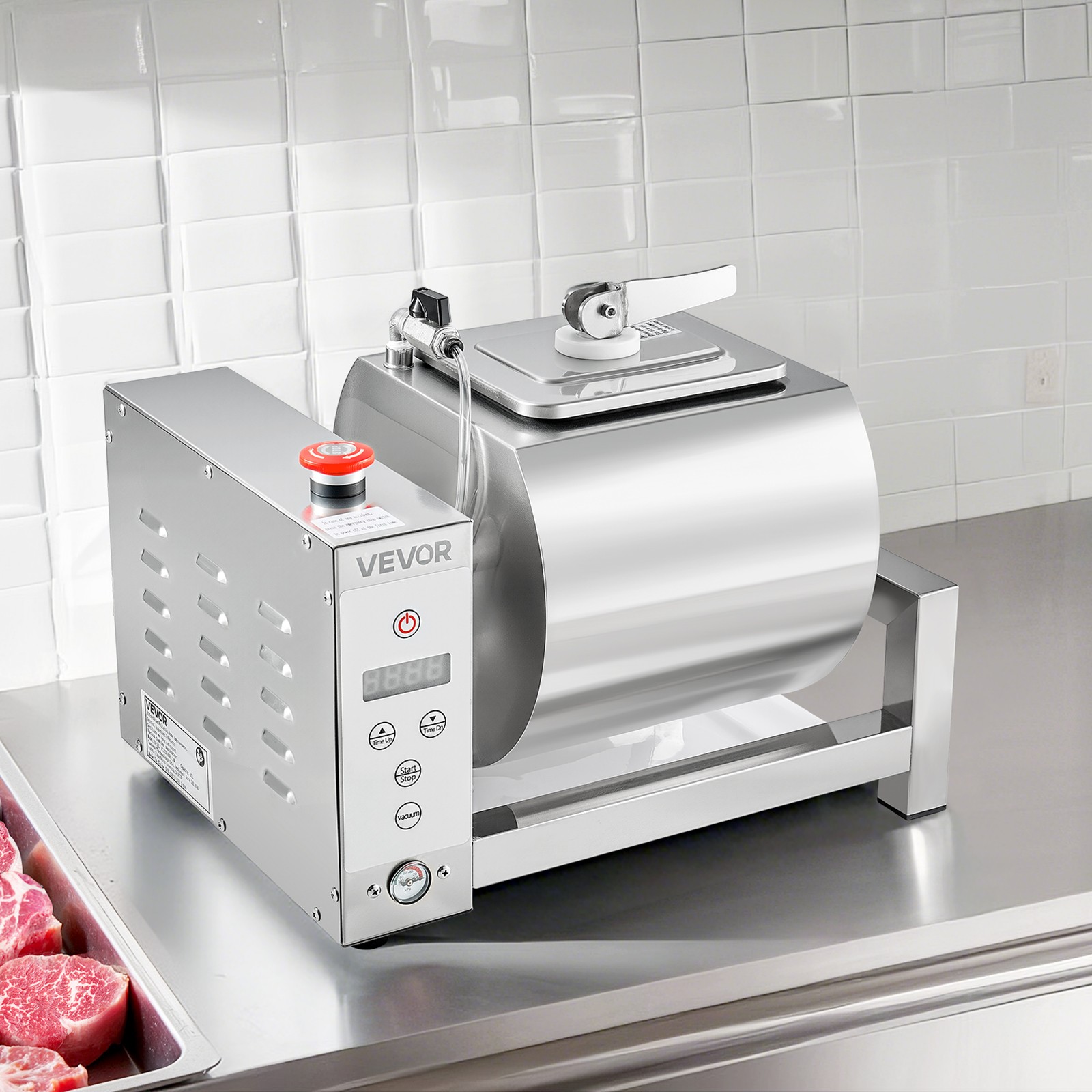 VEVOR Vacuum Meat Tumbler Marinator Machine 10L for Chicken Steak Fish Stainless