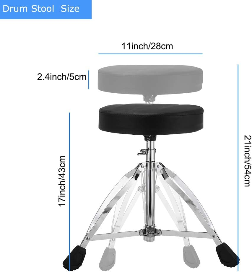 Adjustable Seat Tripod Stool Portable Folding Padded Drum Throne & 5A Drum Stick