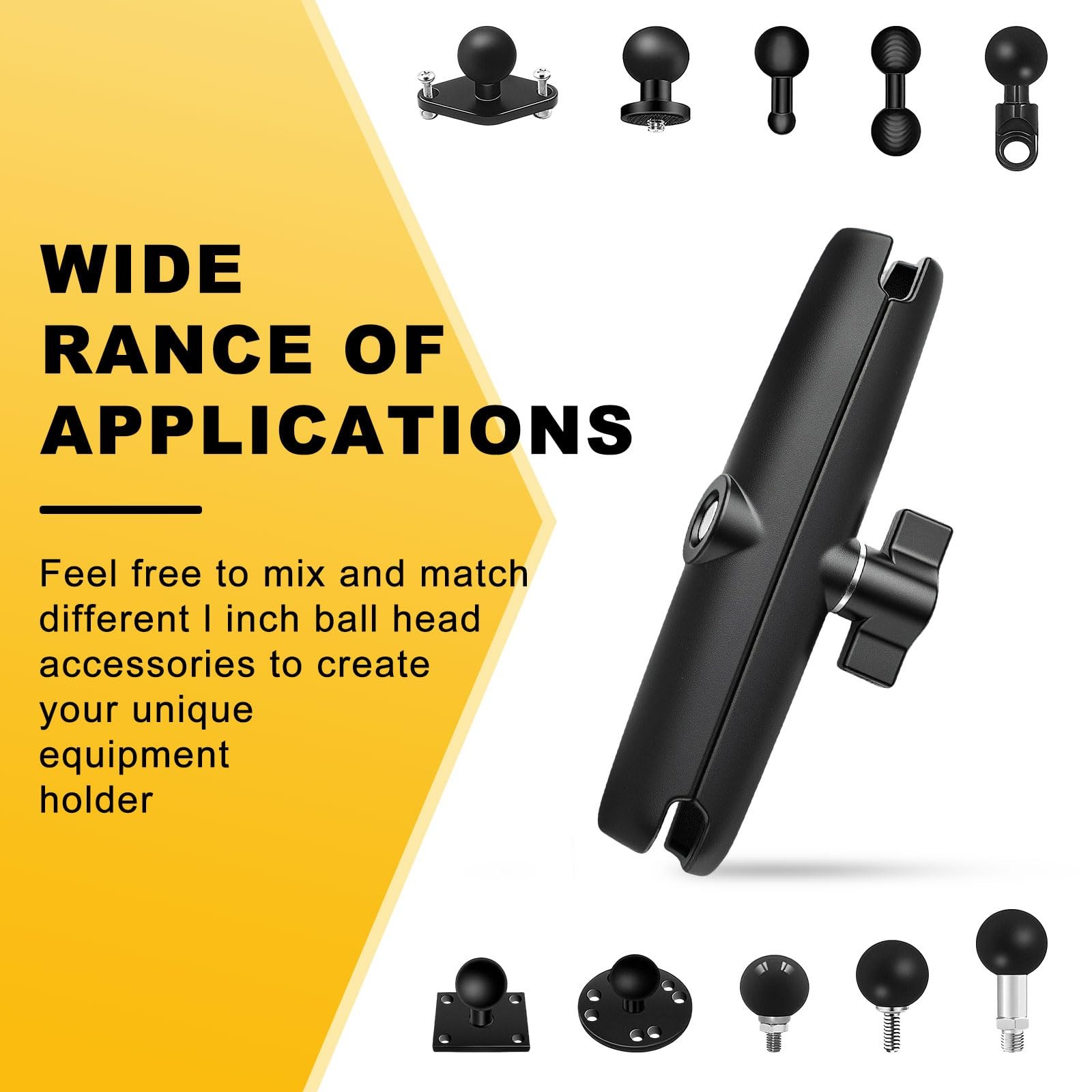 Metal Double Socket Arm Compatible RAM Mount Arm, 1" Ball Short, Black