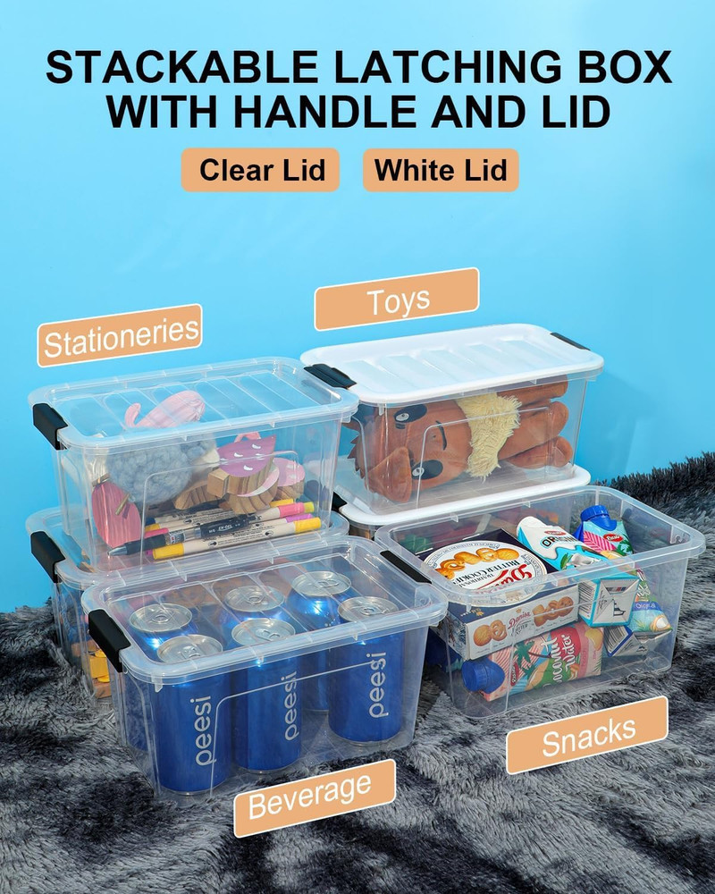 Plastic Storage Bins with Lids 6 Pack, 7 Quart Storage Containers with Black ...
