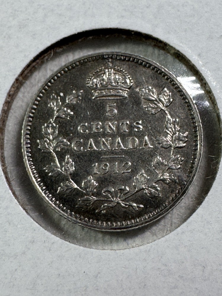 1912 Canada 5 Cents Small Silver Coin