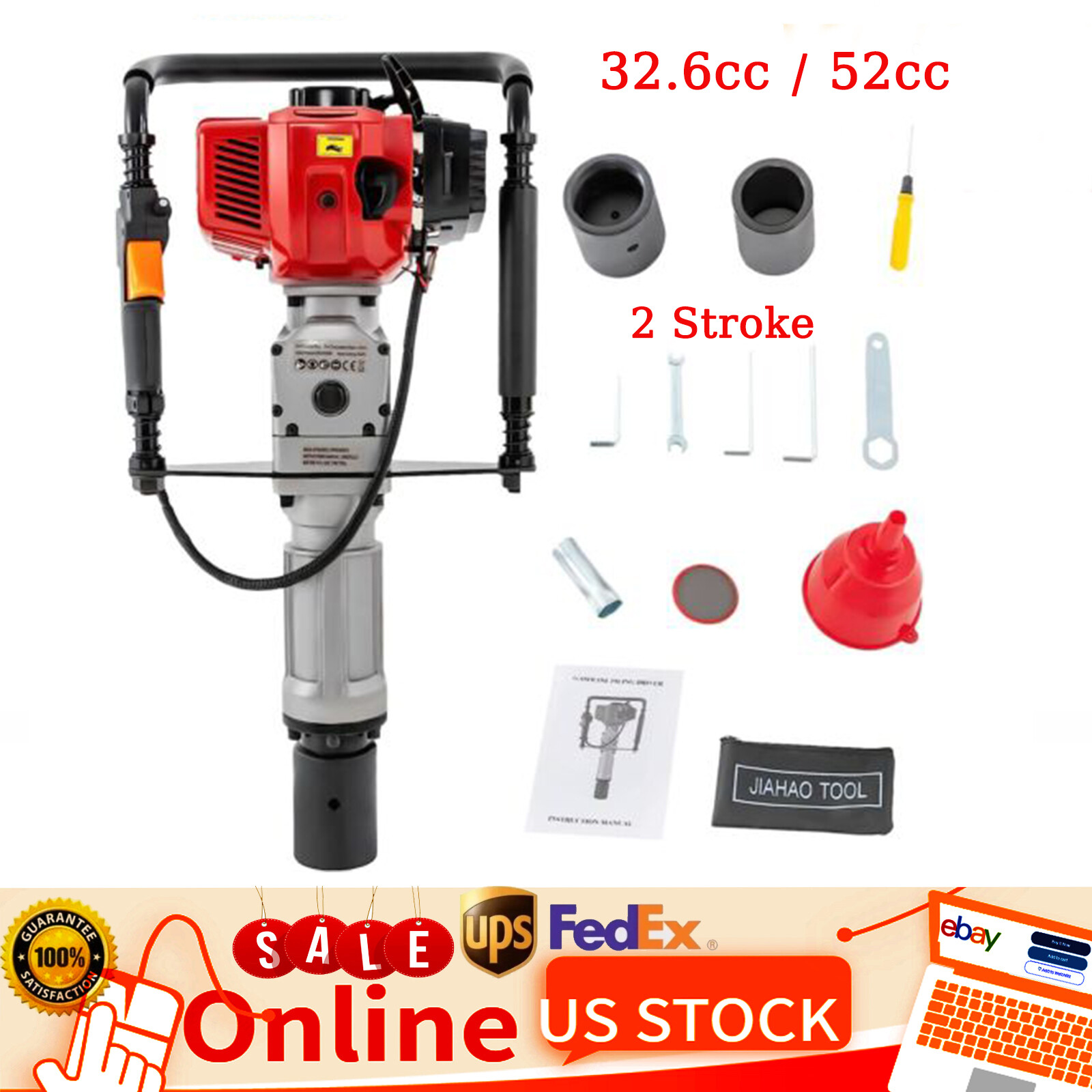 Gas Powered T-Post Driver 2 Stroke Pole Pounder Pile Driver Hammer Portable