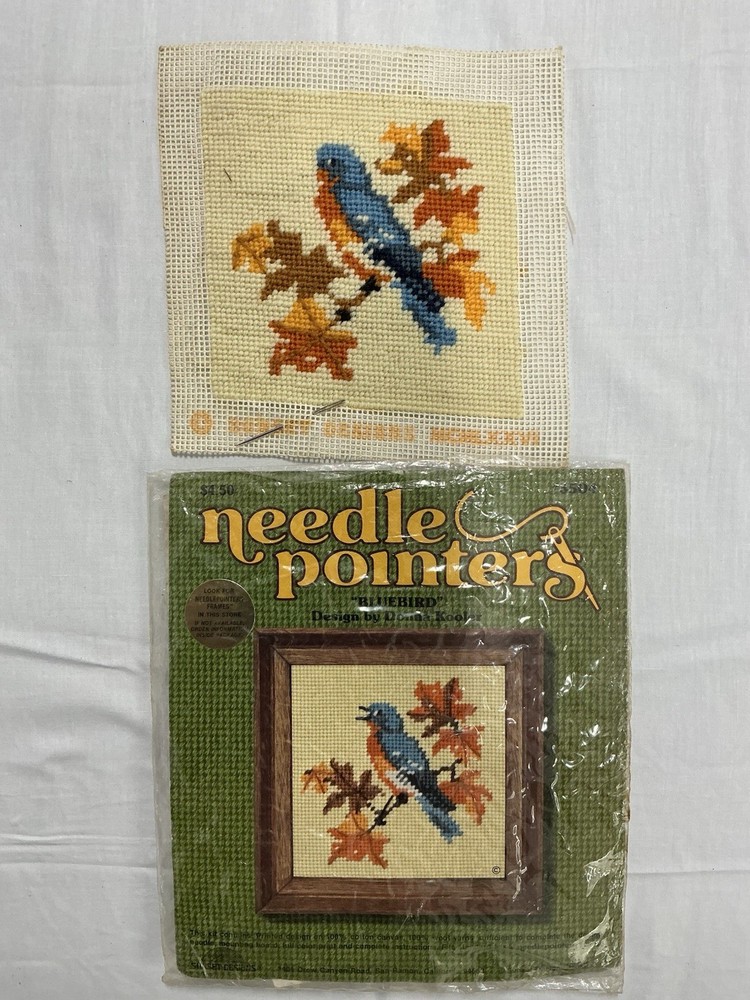1971 Needle Pointers “Bluebird” #5504, Needlepoint Kit, Partially Completed