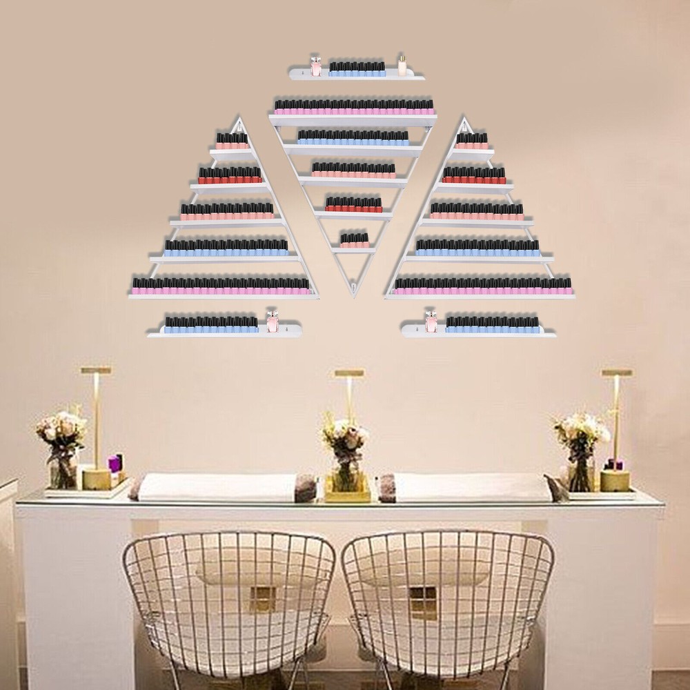 5-Tier Triangle Wall-Mounted Nail Polish Display Rack - 3 Pieces, White