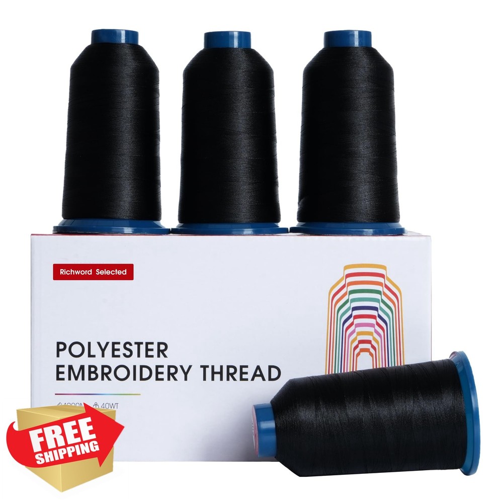 Poolin 40WT Polyester Embroidery Thread Spool Black 4000M