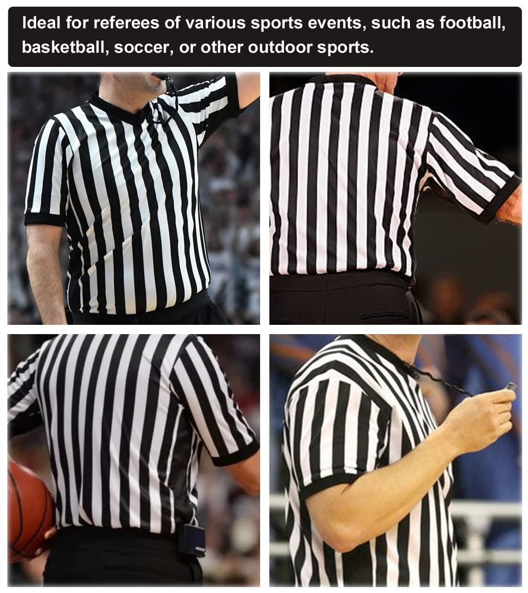 Men's Referee Shirt - Official Black & White Stripe Referee/Umpire Jersey – P...