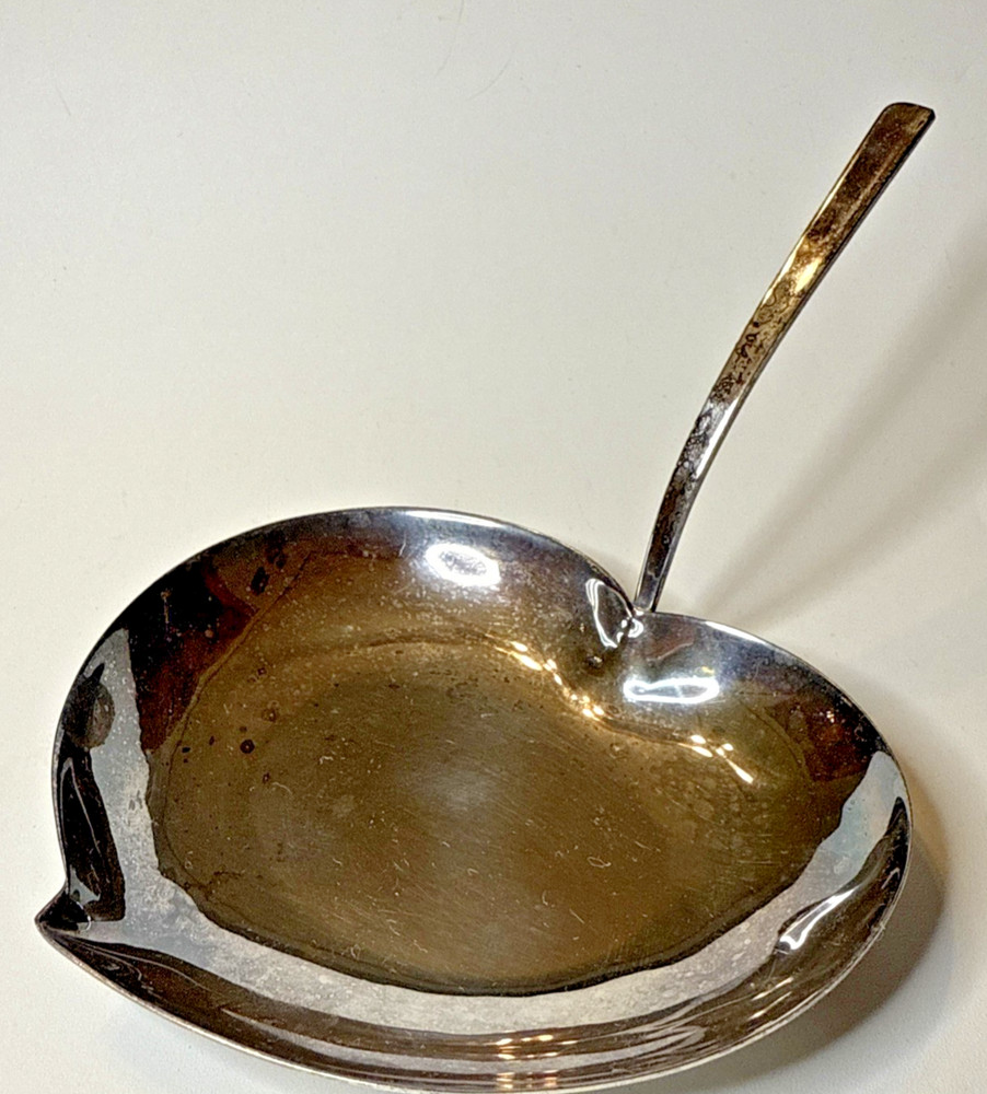 Vintage Silver Plate Leaf Shaped Dish W/ Handle Swedish 3 Crown Mark