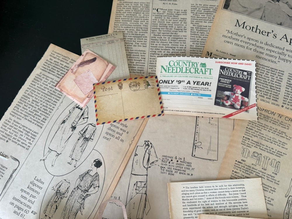 Cottagecore Fabric Ephemera Bundle Vintage Lace Junk Journal Kit Textile Pack