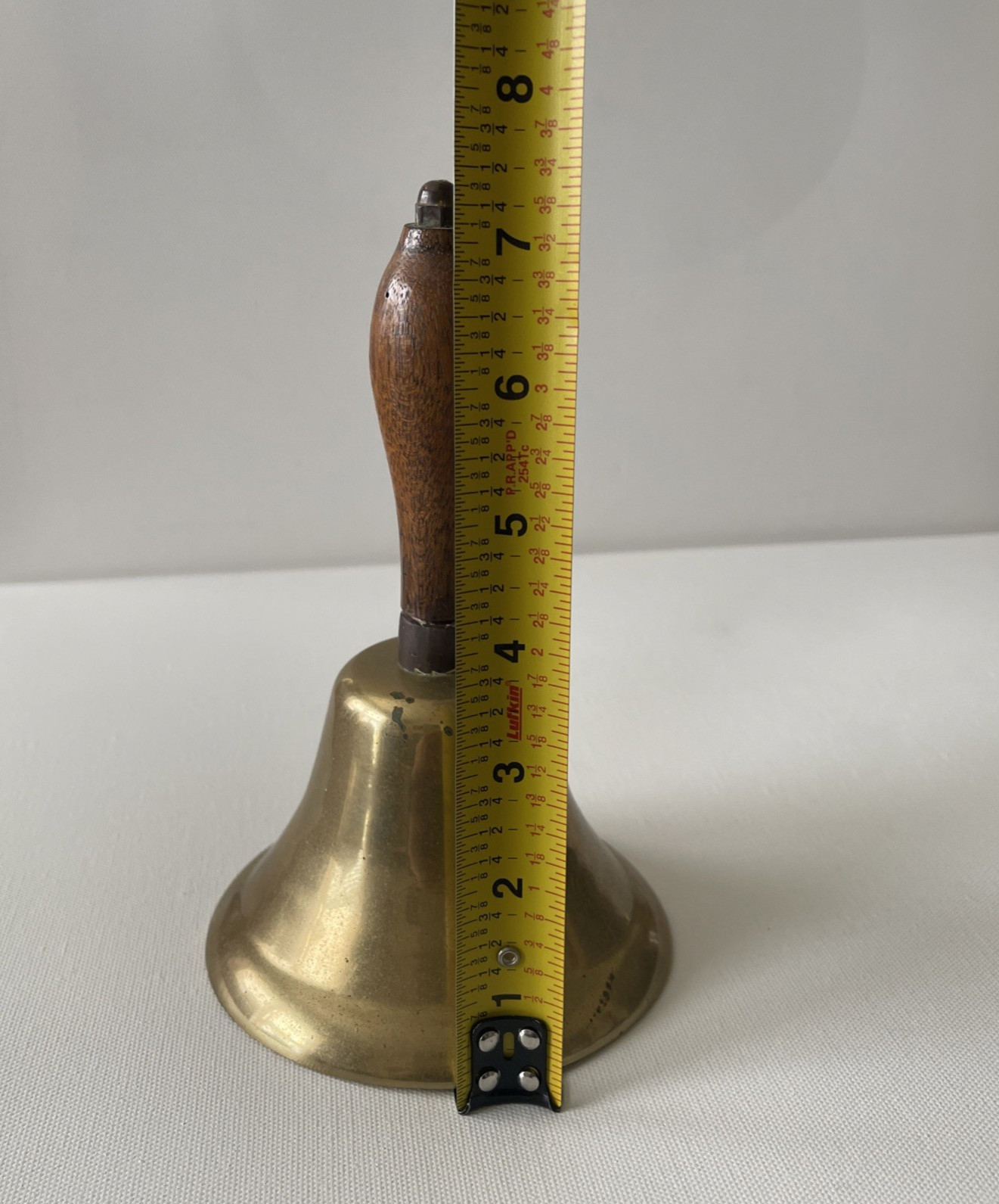 Vintage Heavy Solid Brass School Hand Bell Wood Handle Loud Dinner Service Bell