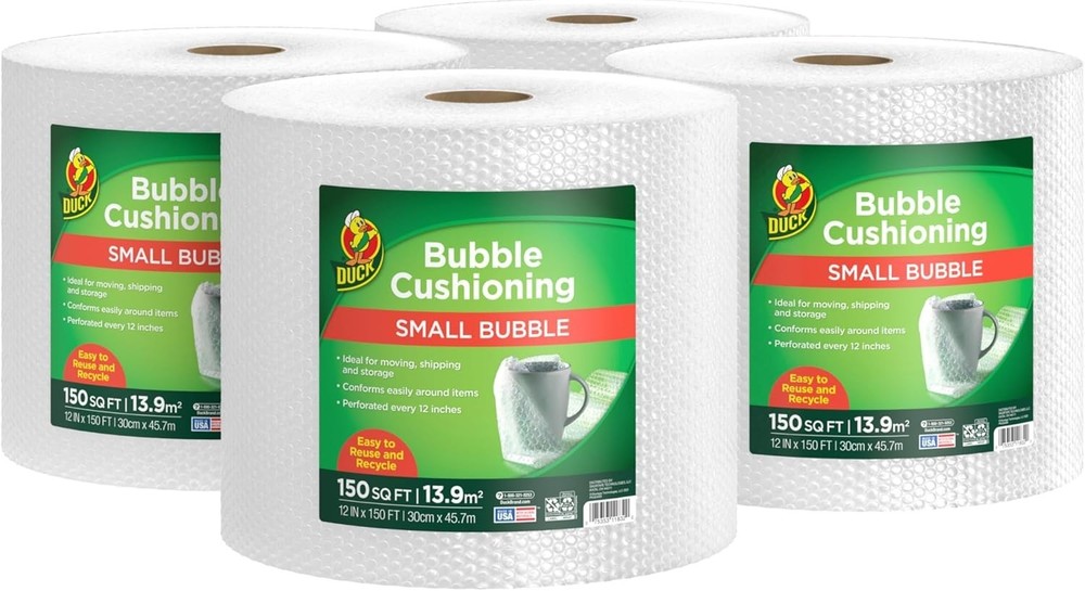 Small Bubble Cushioning Wrap - 4 Rolls, 150 FT Each for Secure Moving & Shipping