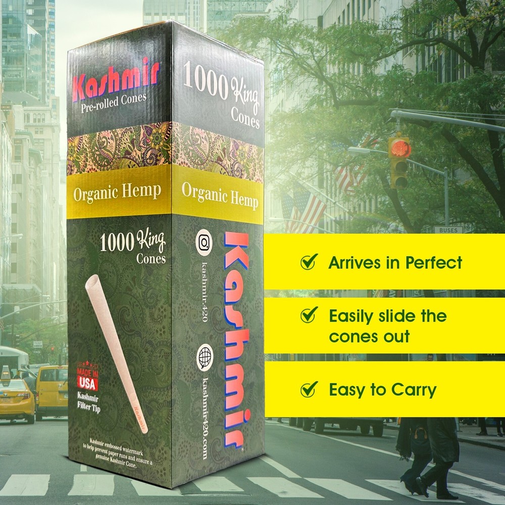 Kashmir Pre Rolled Cones King Size Organic Rolling Papers Bulk Pack: 1000 Cones