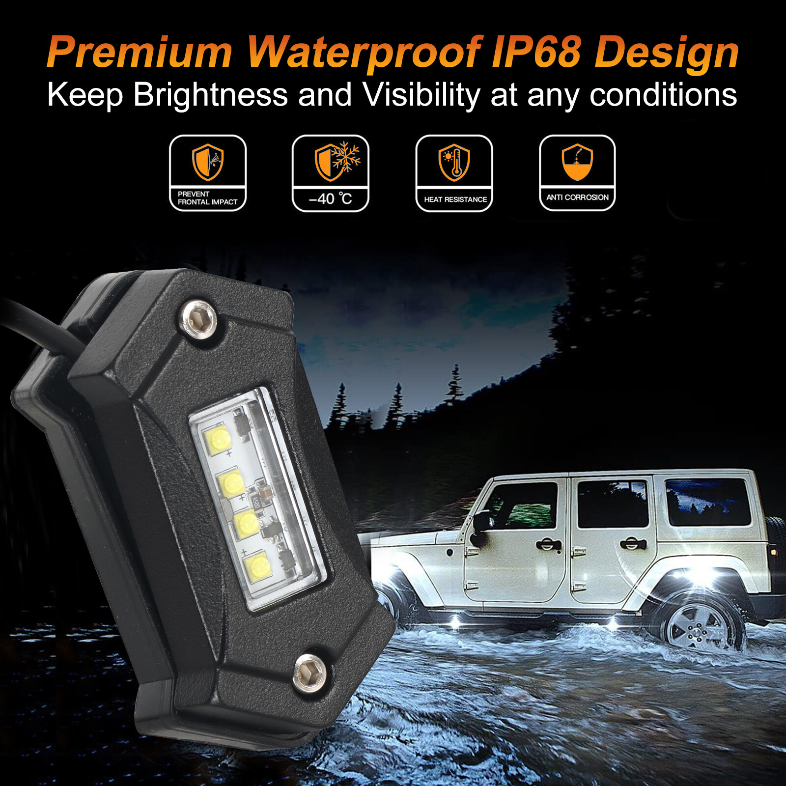 Rock Lights White for Truck Jeep Underglow Neon Light With Harness 12 Pods kits