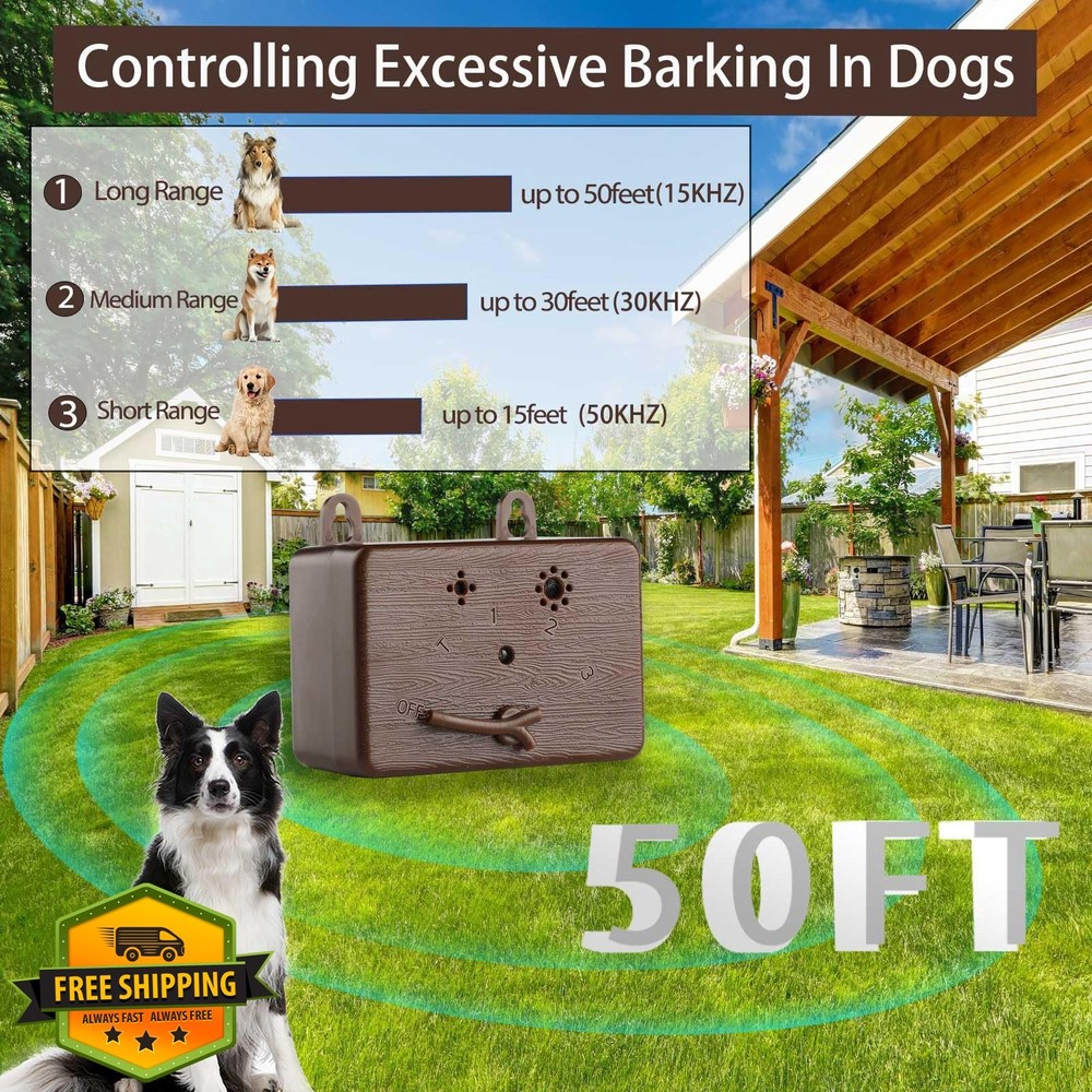 GlossyEnd Ultrasonic Dog Bark Control Device 50ft 4 Modes Brown