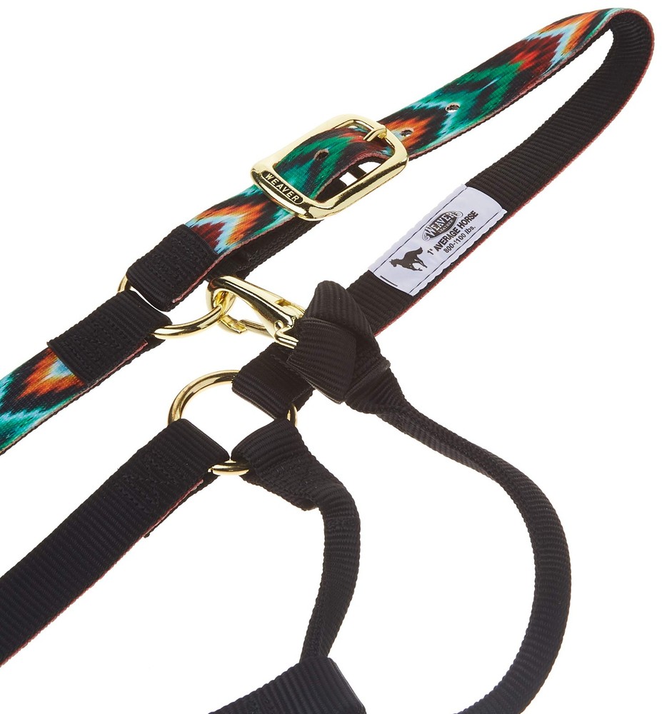 Adjustable Nylon Horse Halter with Patterned Webbing & Throat Snap Average