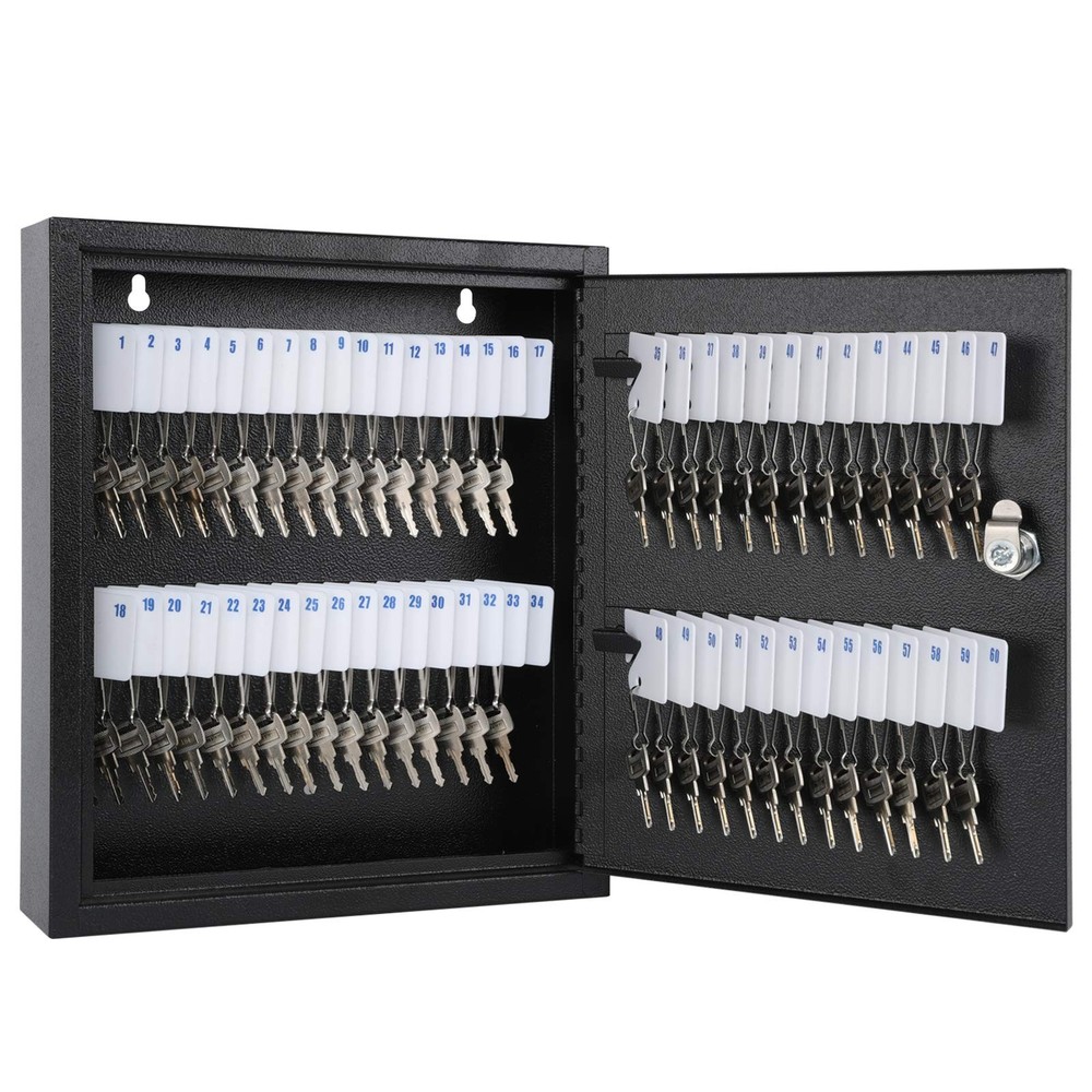 KYODOLED Key Storage Lock Box with Key, Locking 60 Keys, Black