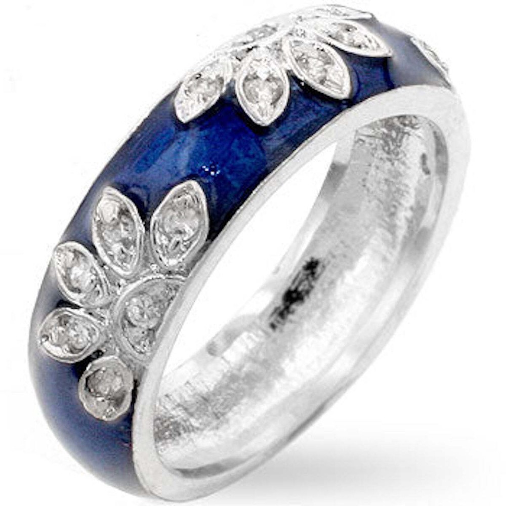 Blue Enamel Cubic Zirconia Leaf Ring