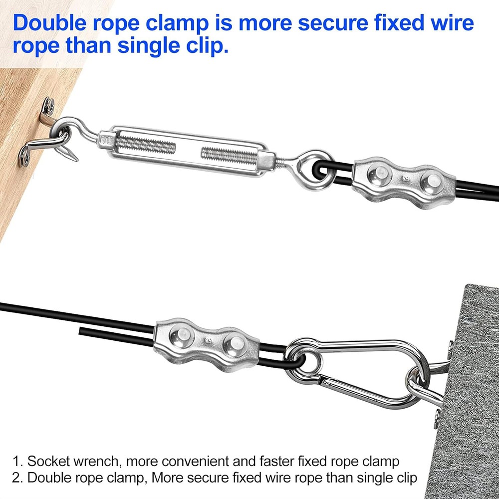 Globe String Light Suspension Kit Outdoor Light Guide Wire 170FT Coated 304 Rope
