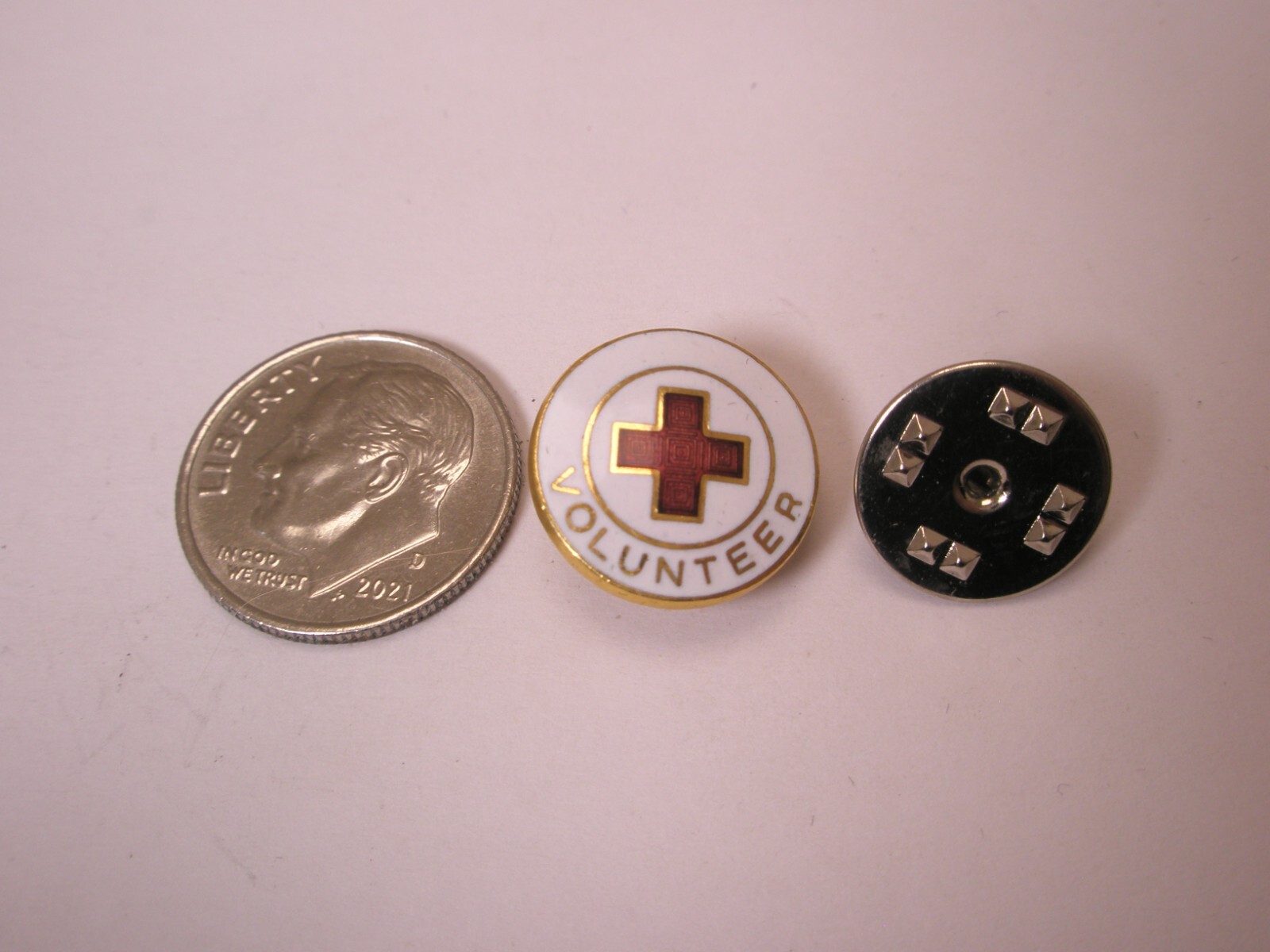 Red Cross Volunteer Vintage Tie Tack Lapel Pin safety v05
