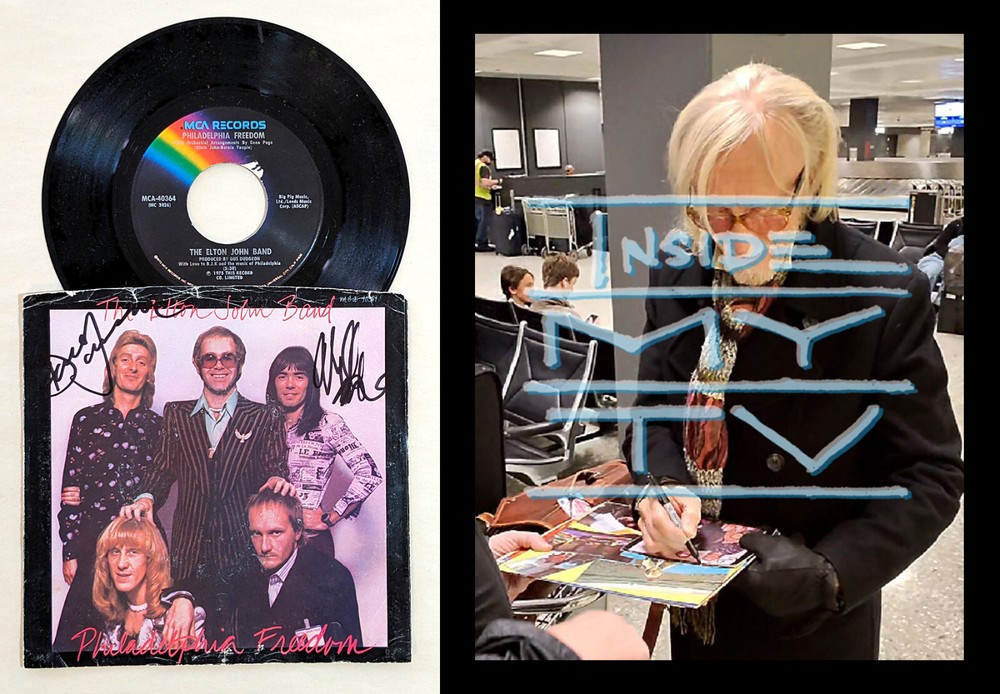 DAVEY JOHNSTONE & NIGEL OLSSON SIGNED 7" RECORD SINGLE elton john PROOF