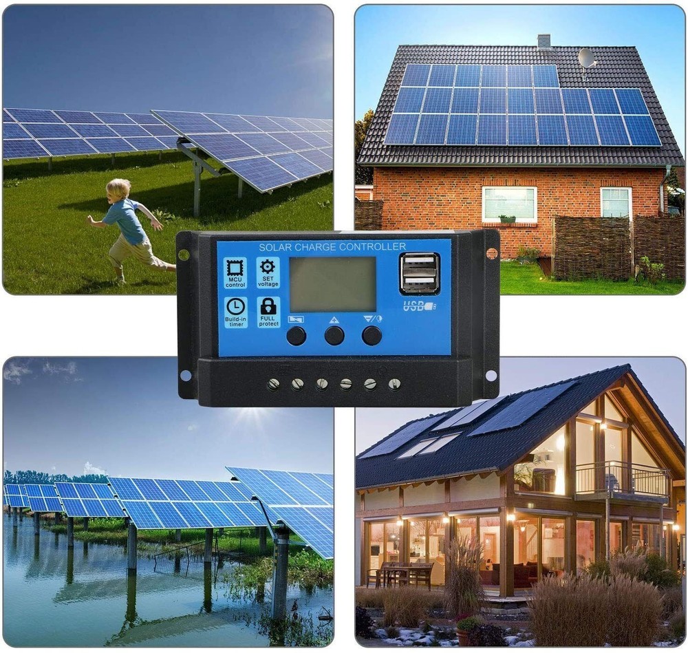 30A Solar Panel Battery Charge Controller 12V/24V LCD Regulator Auto Dual