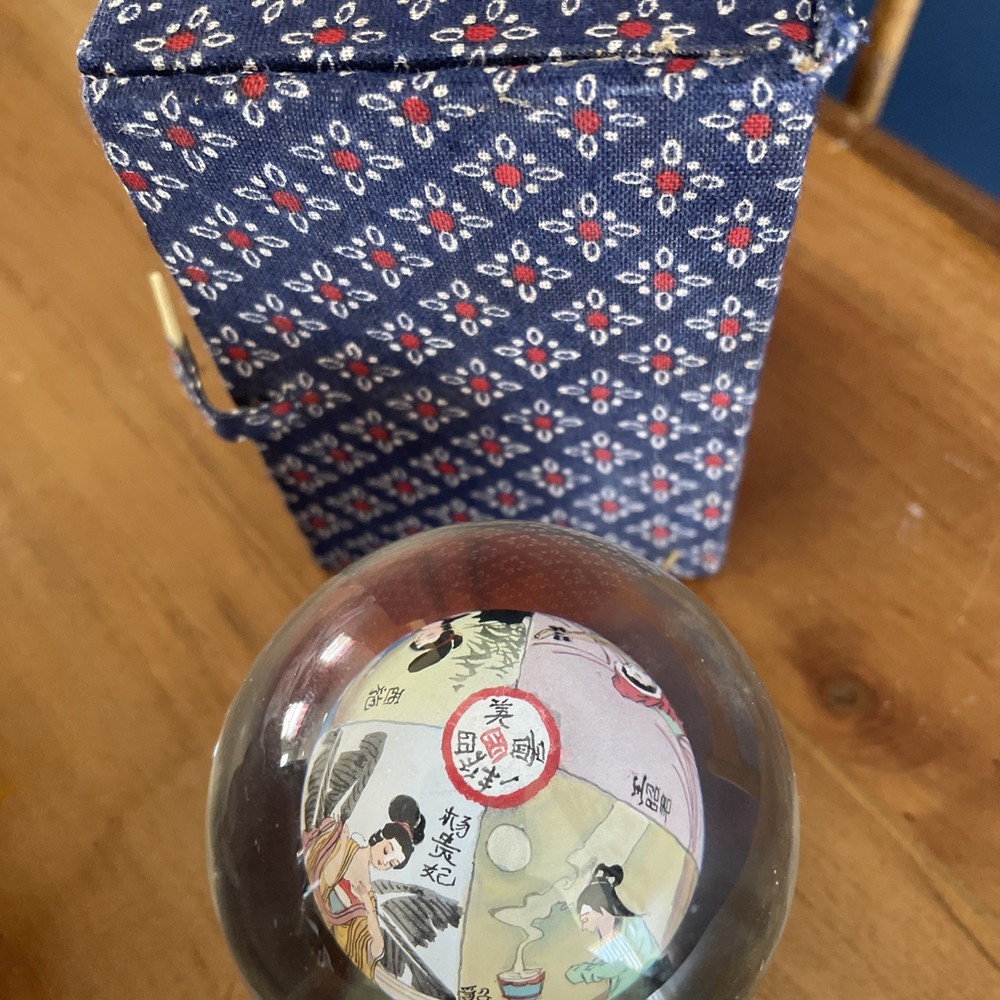 Chinese Reverse Painted Rotating Crystal Ball on base