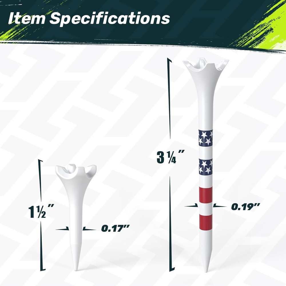 Professional Plastic Golf Tees, 100/50 Pack 1-1/2'' & 3-1/4'', Engineered to ...
