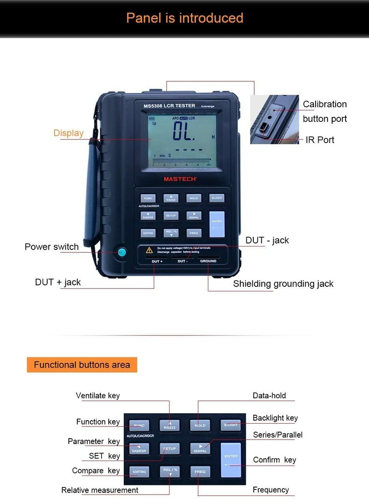 MASTECH MS5308 100KHZ Auto Rang Digital LCR Meter & Serial and Parallel ✦Kd
