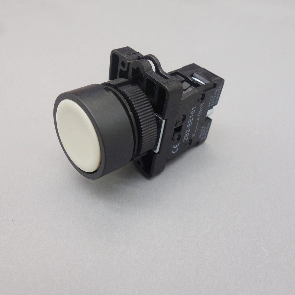 2PCS 22MM PUSHBUTTON SWITCH FITS XB2EA11 White 1No flush push Momentary Plastic