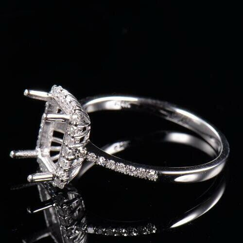 Solid 14K White Gold Natural Diamond Semi Mount Ring Setting Emerald Cut 8×6mm