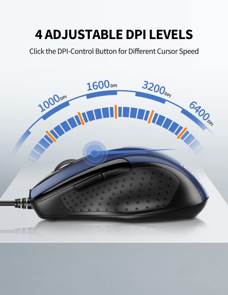 USB Wired Mouse, 6-Button Corded Computer Mouse with 4 Adjustable DPI, Optica...