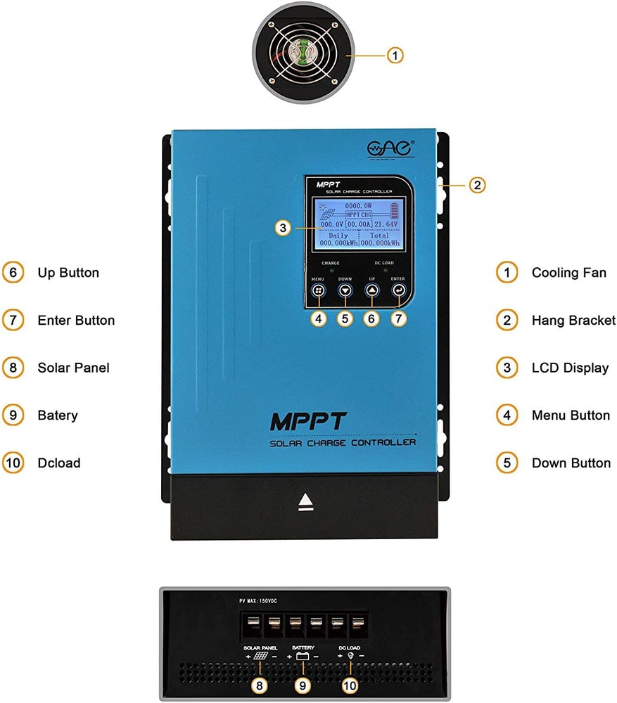 Regulator Solar Charge Controller 12V/24V/48V 60A MPPT Auto Battery Regulator