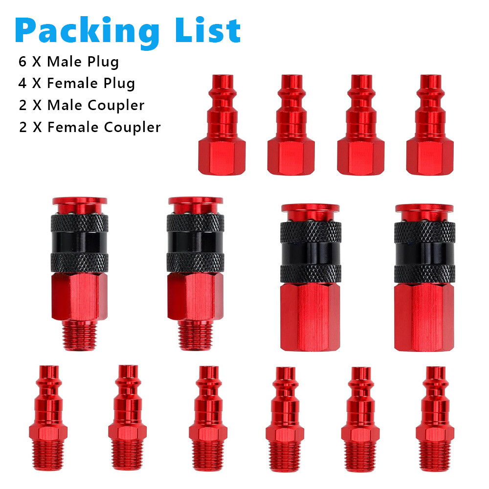 14pcs Heavy Duty Quick Coupler Set Air Hose Connector Fittings 1/4 NPT Tools Kit