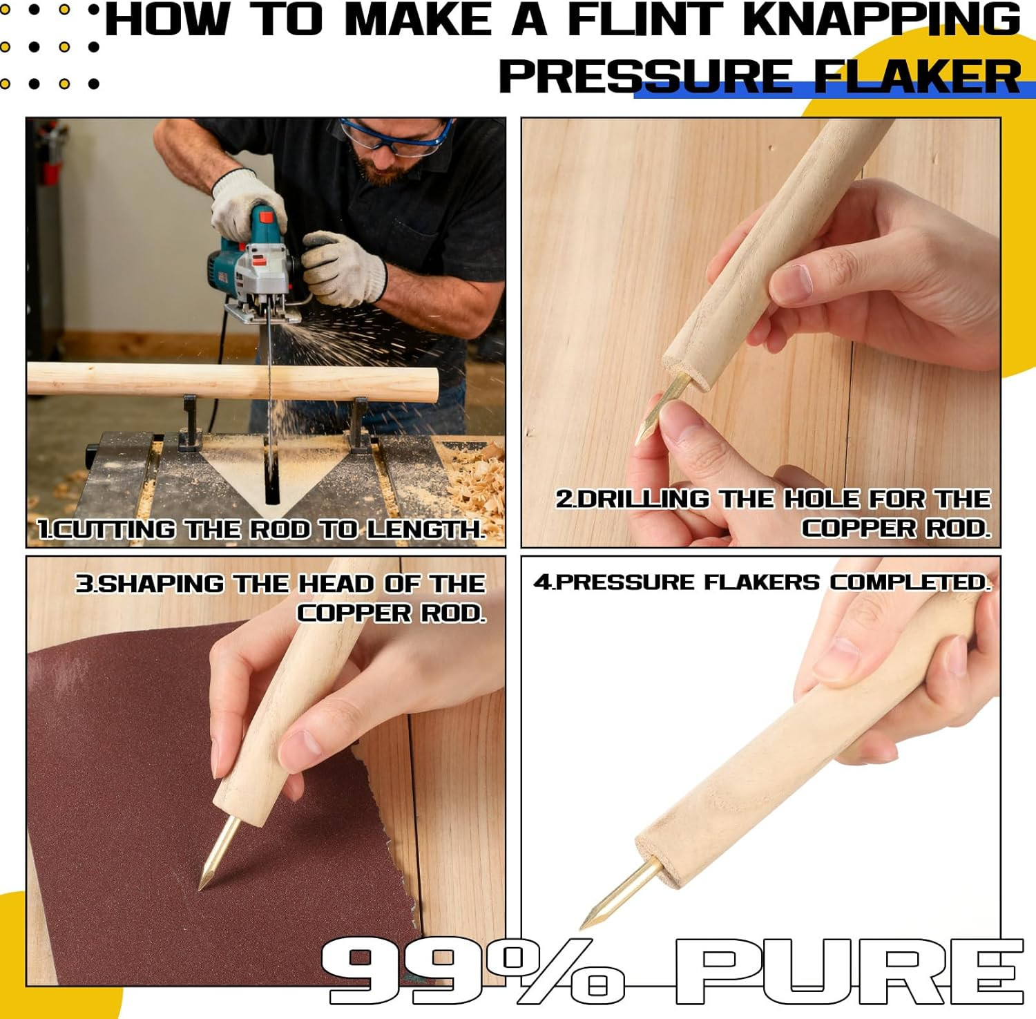 12 Pack Flint Knapping Tool 3.5 Inch Pure Copper Nails Flint Knapping Tools 3.5"