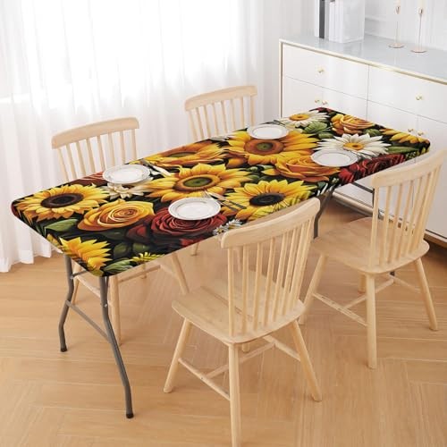 Picnic Table Cover with Elastic Edge,6FT 72" x 30" (Rectangular) Sunflower