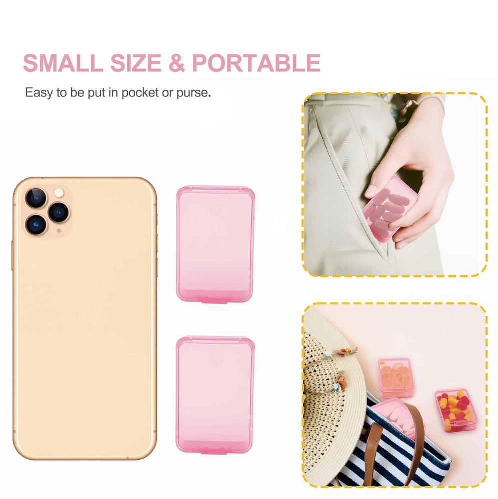 6 PCS Small Pill Box, Tiny Case,Mini Clear Plastic Storage Pink