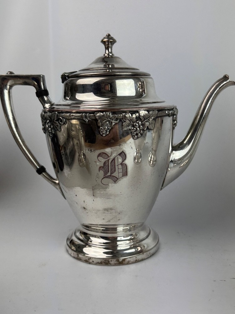 CS Silver On Copper Grape Pattern Tea Set Monogram B