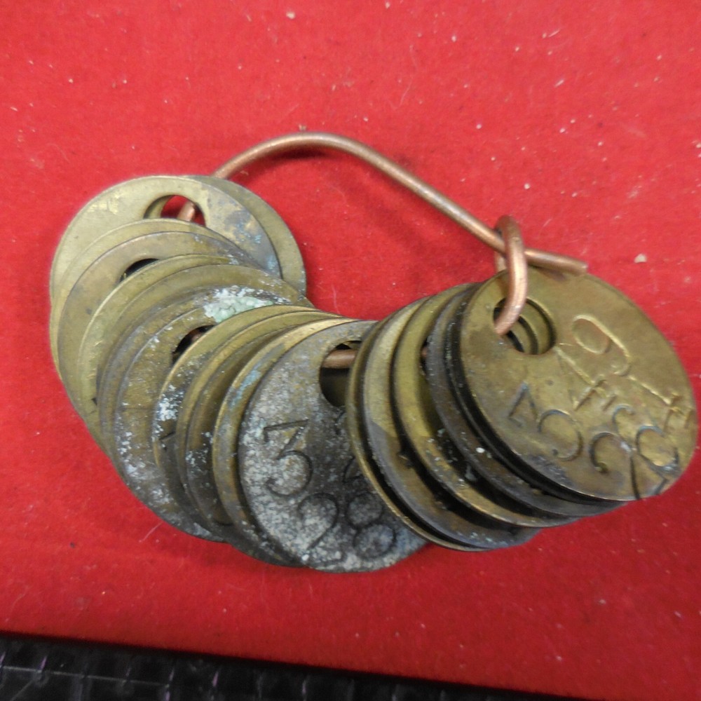 (21) VINTAGE COAL MINING TOOL CHECK BRASS TAGS WALKER COUNTY,ALA