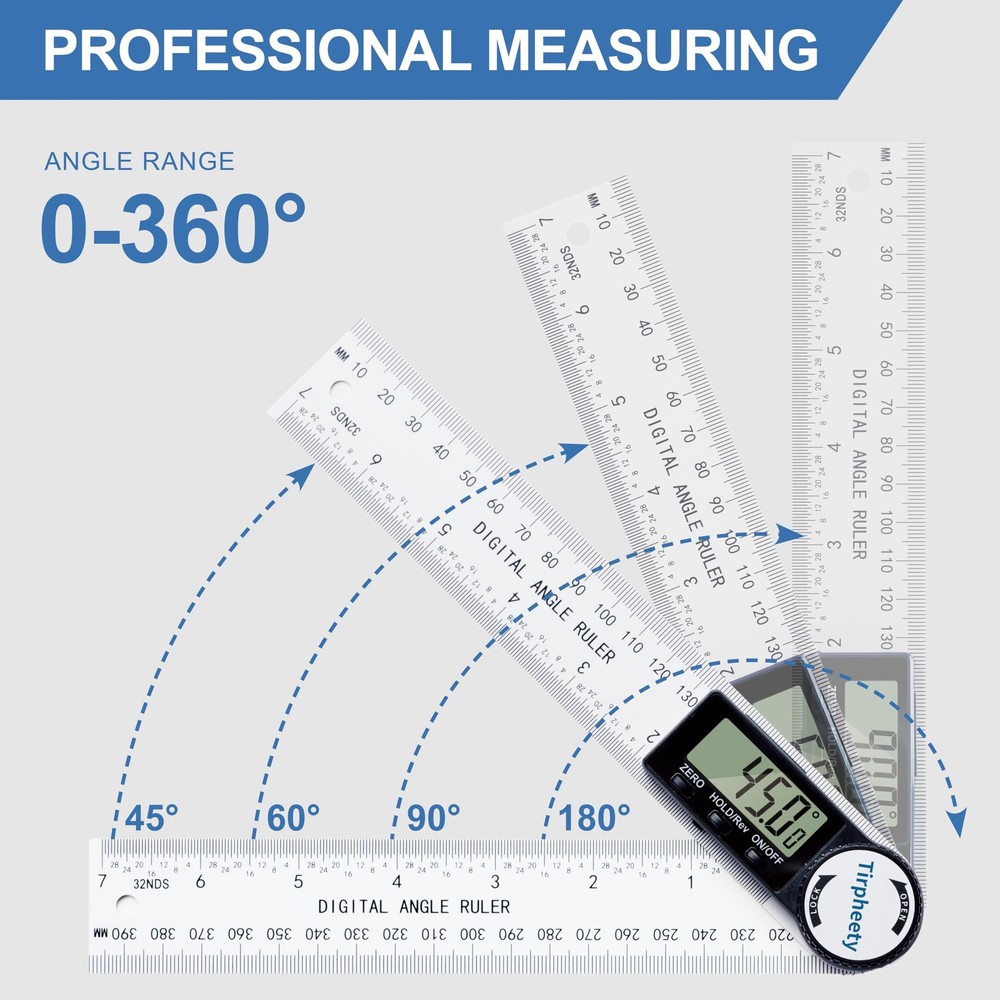 Tirpheety Digital Angle Finder Protractor, 3rd Generation Quick 7inch, White