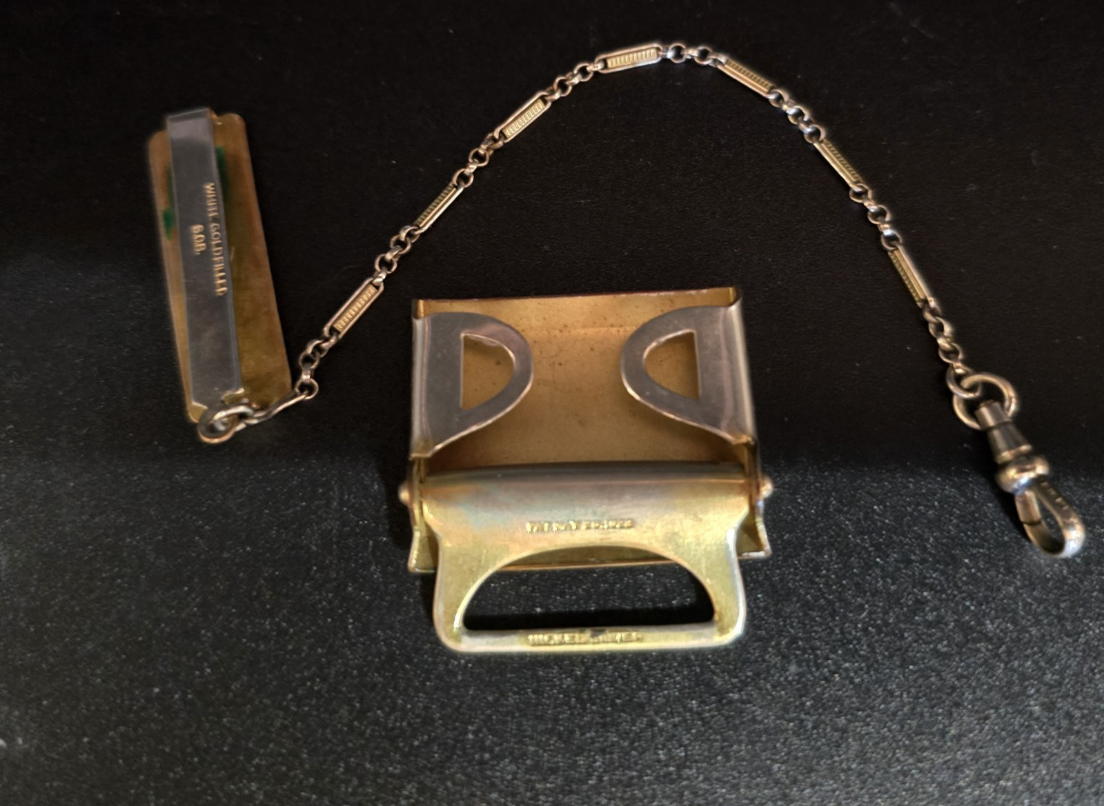 Peaky Blinders Watch Chain for Belt 8" & Belt Buckle White GF Art Deco SO Bigney