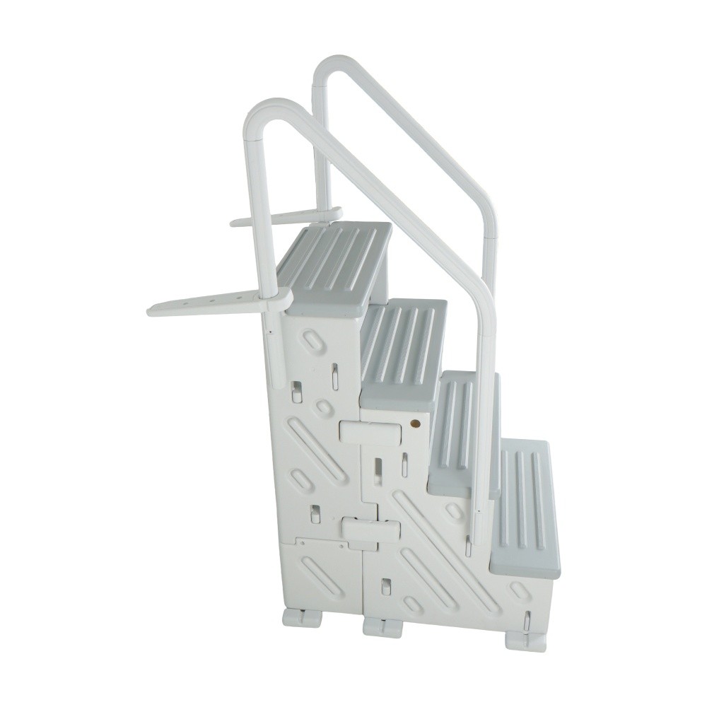 White Swimming Pool Ladder Heavy-Duty 4 Step Above Ground w/ Handrails Plastic