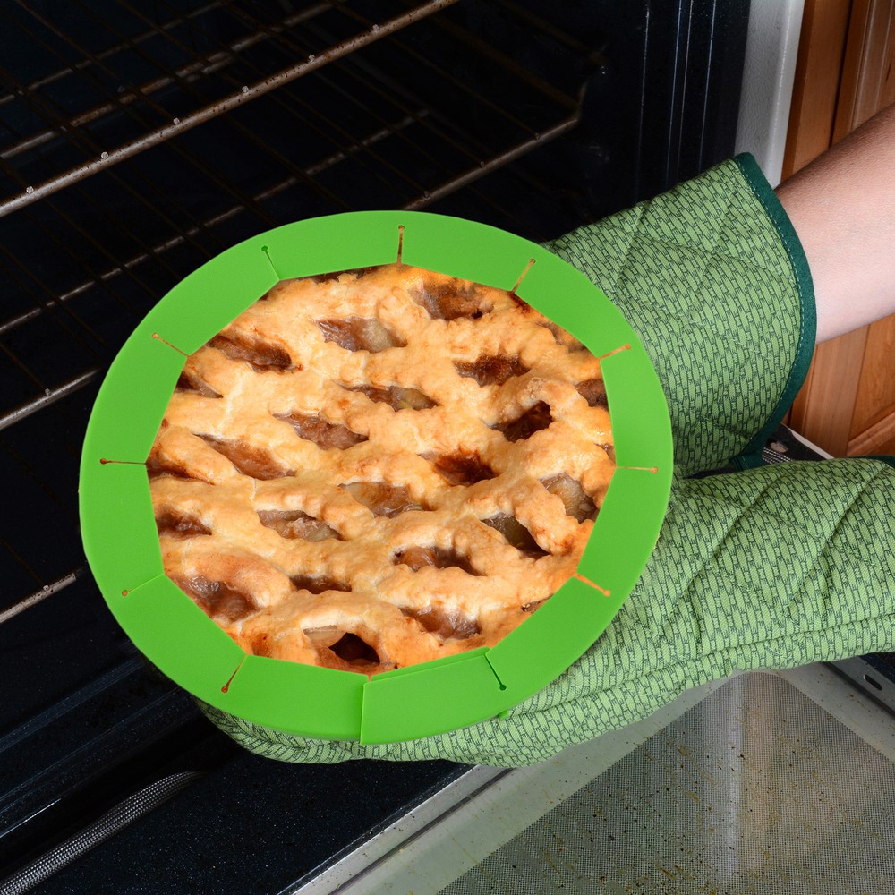 Silicone Pie Crust Shields 2pk, Adjustable Pie Baking Protectors, Green