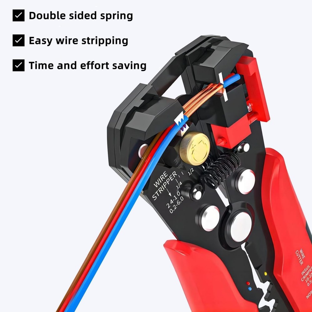 5 in 1 Self-Adjusting Wire Stripper Cutter,Multi-Functional Crimping Red