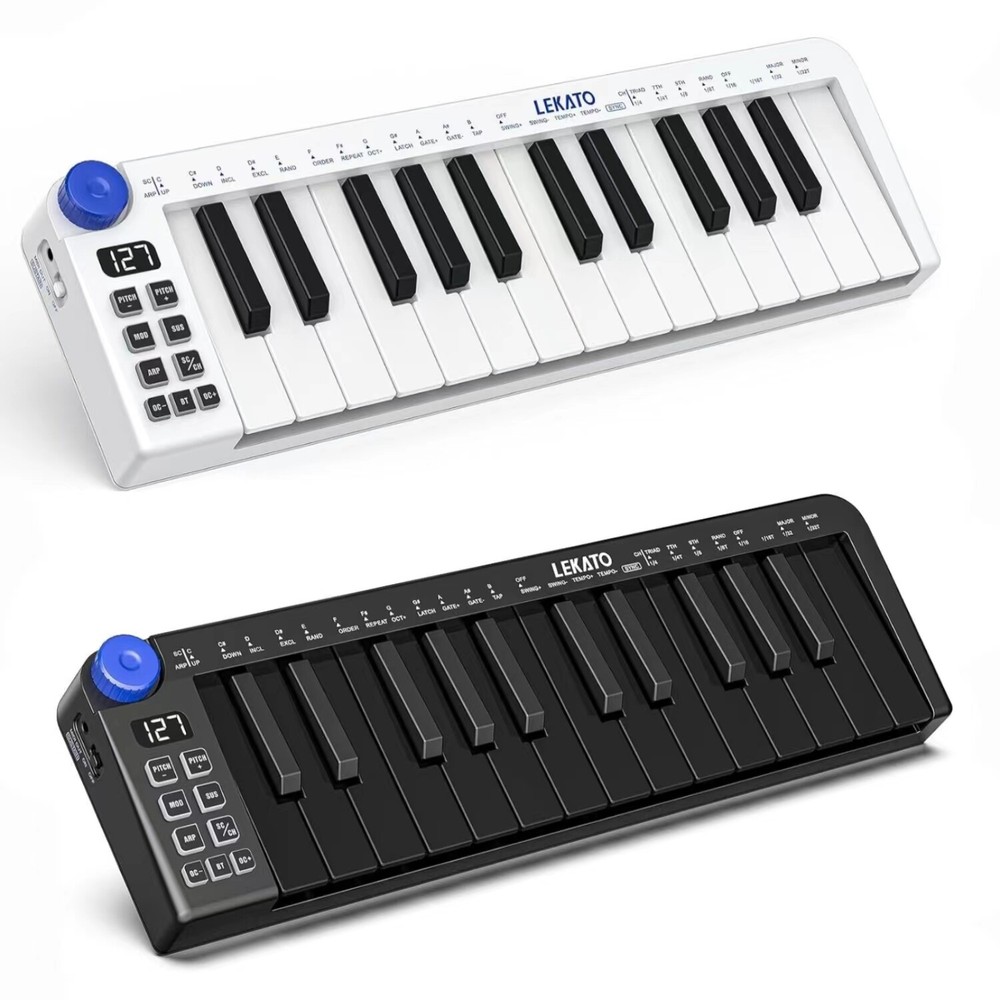 LEKATO Mini MIDI Keyboard Bluetooth 25 Key MIDI Controller 360 Knob Rechargeable